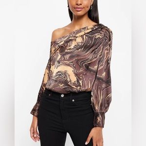 EXPRESS MARBLE SATIN PRINT ONE SHOULDER TOP NWT
